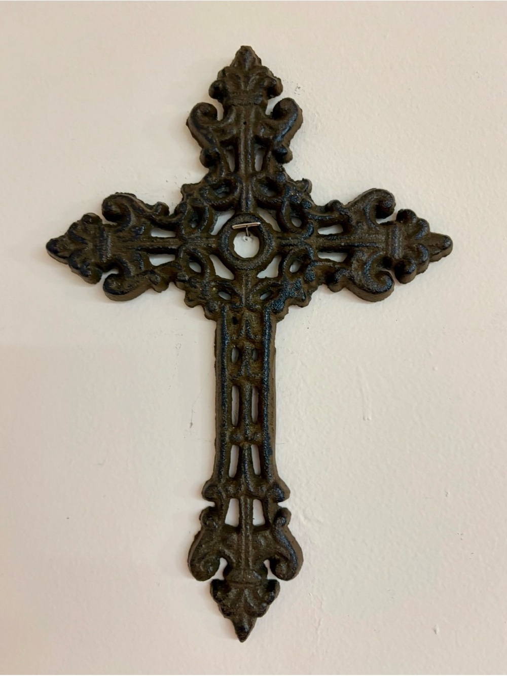 Ornate Iron Wall Cross - Rustic Black Brown Home Wall Decor